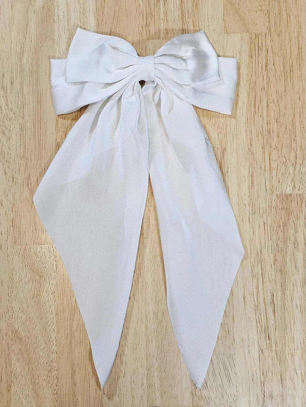 Elegant White Satin Ribbon Bow Barrette